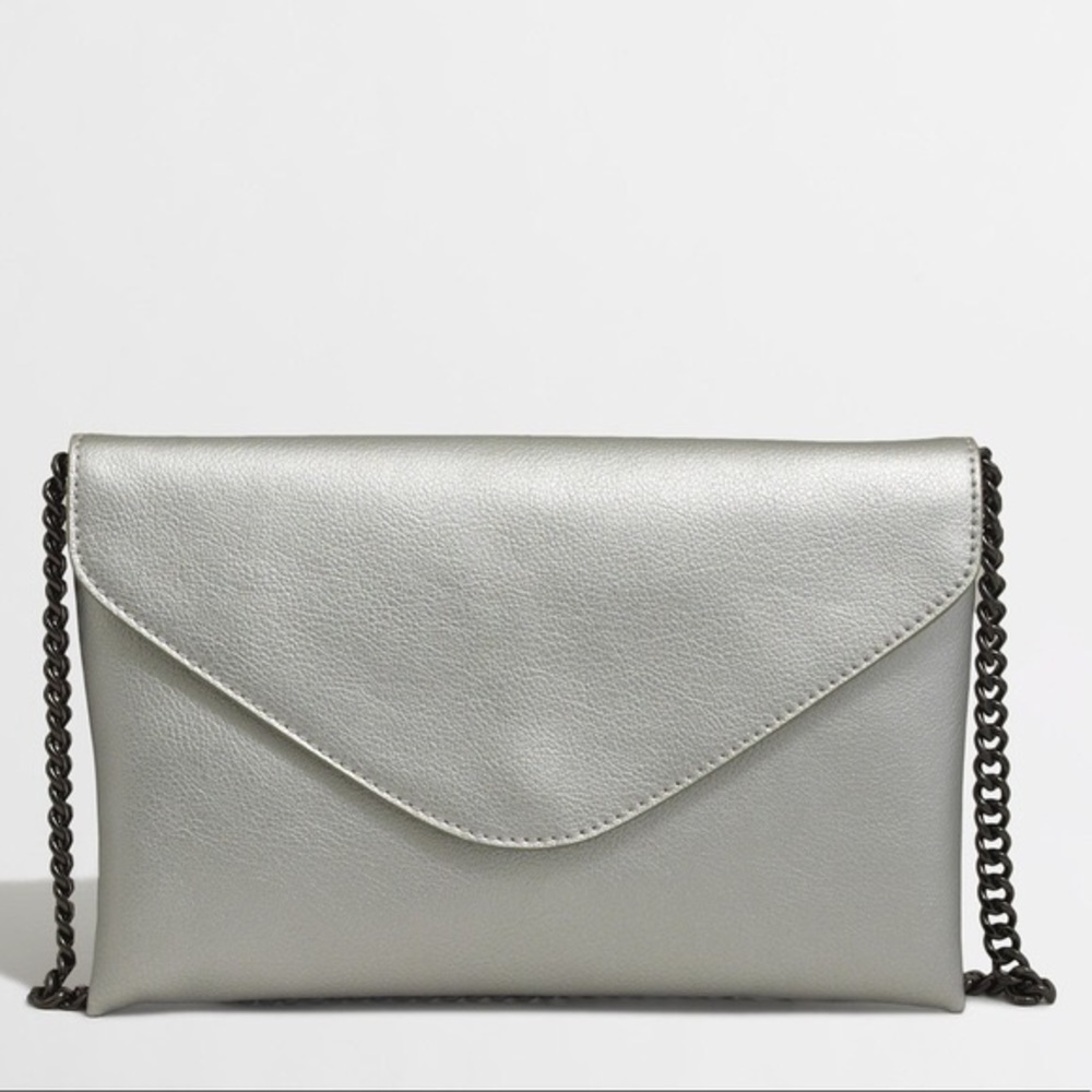 J. Crew Silver Leather Envelope Clutch